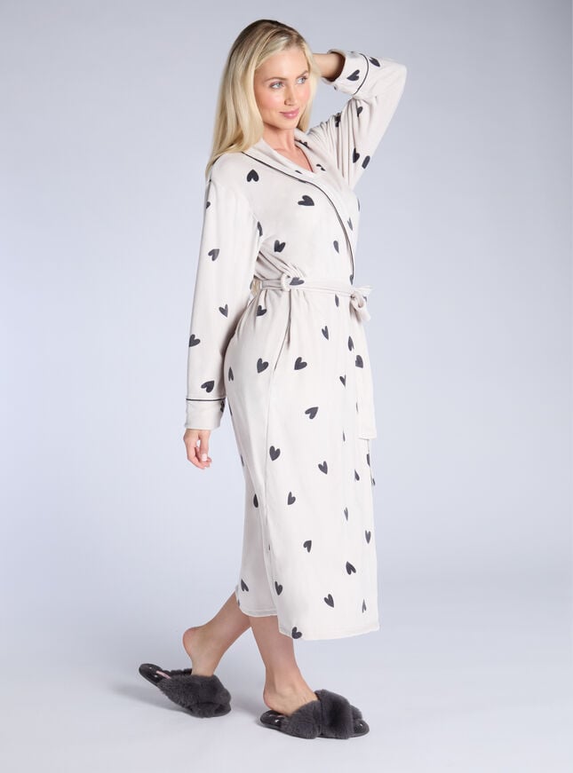 Boux Avenue Heart Velour Long Robe - Stone