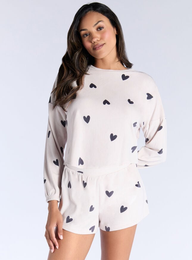 boux avenue Heart velour short pyjama set - Stone