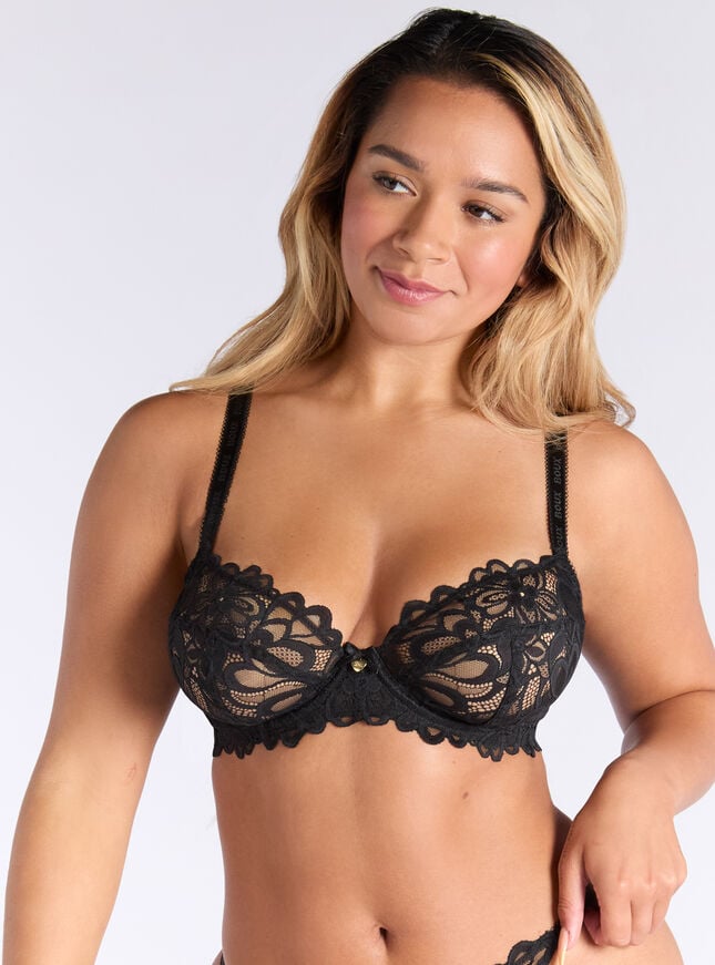 boux avenue Heidi sheer lace plunge bra - Black