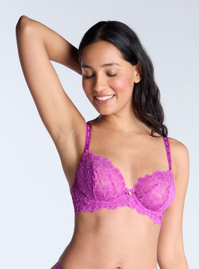 Boux Avenue Heidi Sheer Lace Plunge Bra - Purple