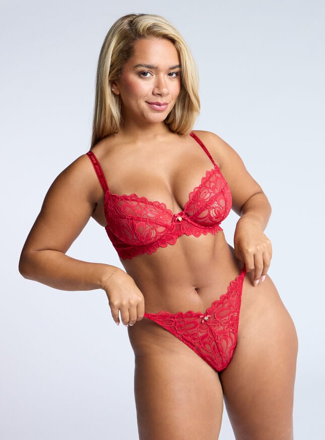 Boux Avenue Heidi Sheer Lace Plunge Bra - Red