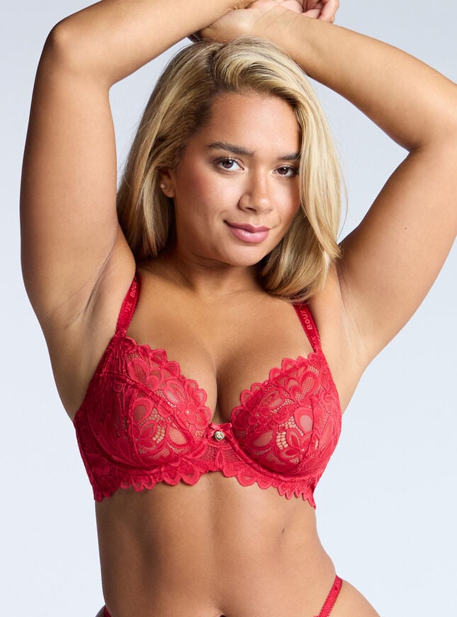 Boux Avenue Heidi Sheer Lace Plunge Bra - Red