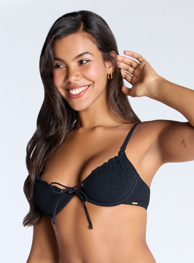 Boux Avenue Ibiza Crinkle Plunge Bikini Top - Black
