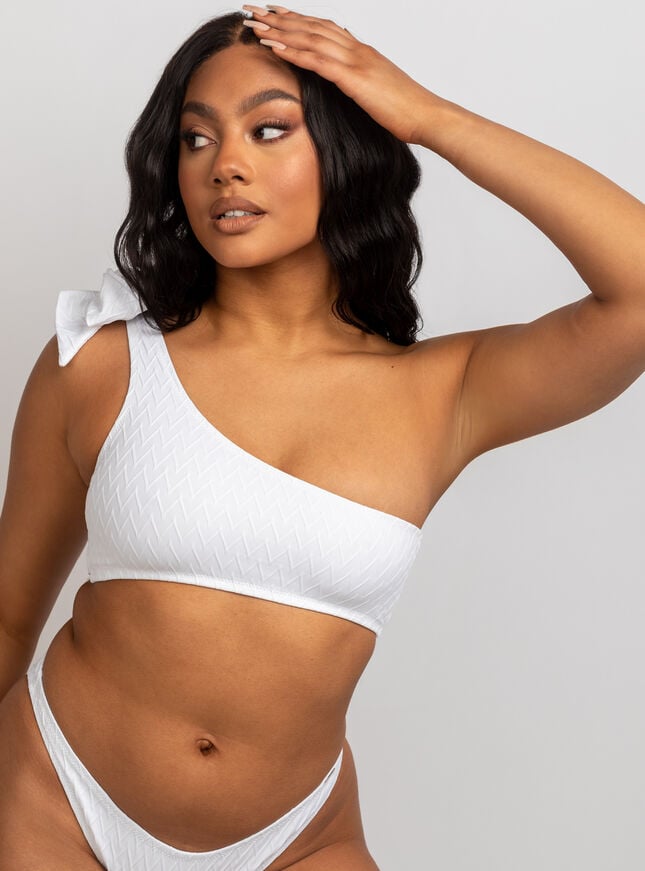 boux avenue Java textured crop bikini top - White