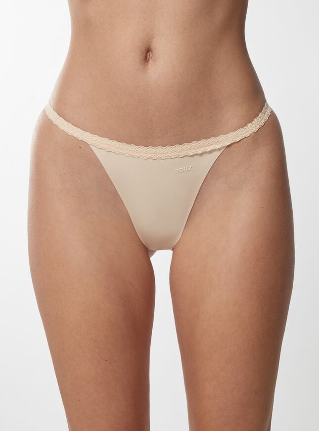boux avenue Jaz microfibre and lace thong - Nude