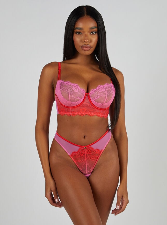Boux Avenue Kaye Ombre Lace Longline Bra - Red Mix