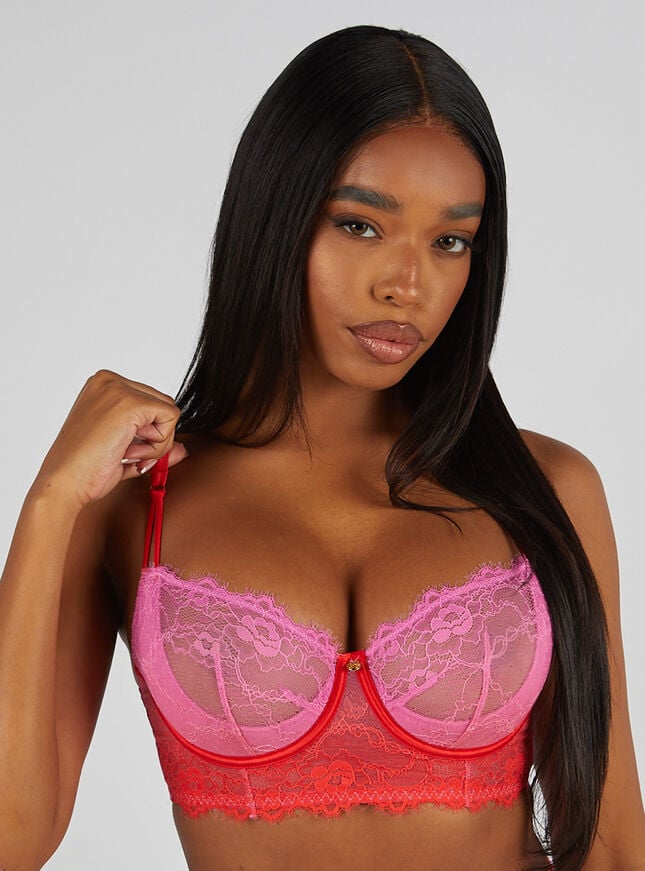 boux avenue Kaye ombre lace longline bra - Red Mix