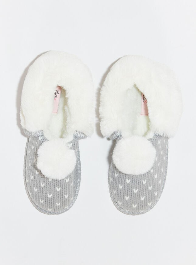 Boux Avenue Knitted Heart Mule Slippers - Grey Mix