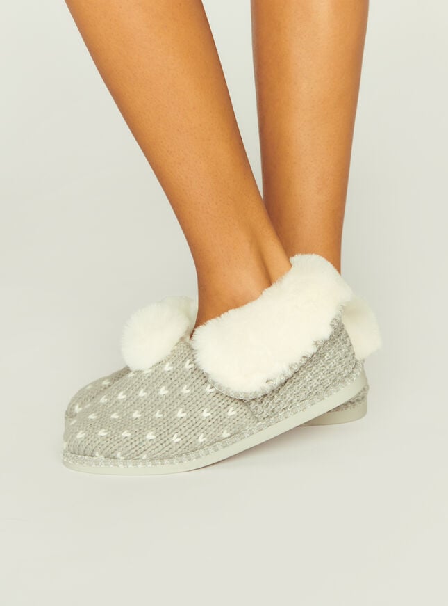 boux avenue Knitted heart mule slippers - Grey Mix