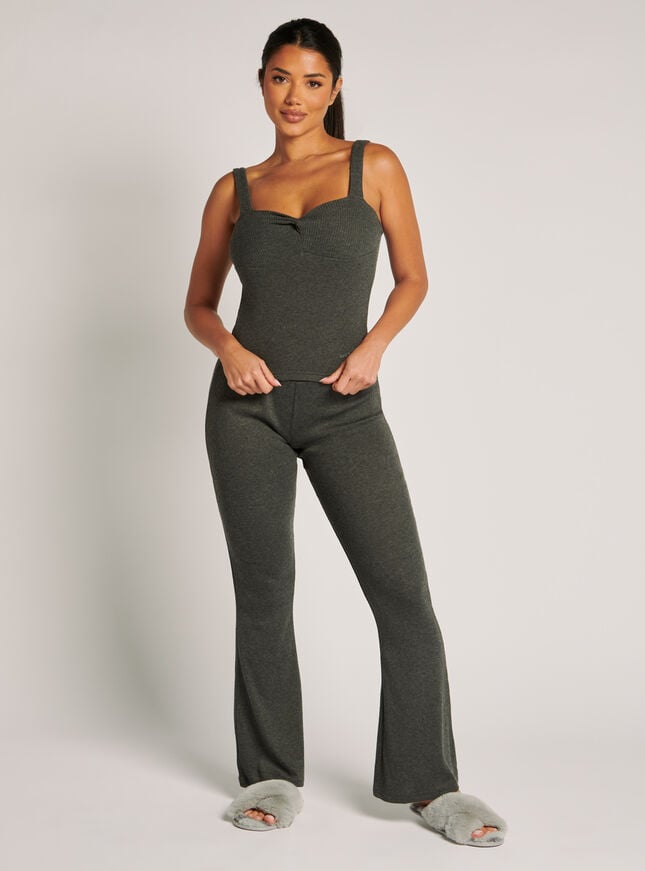 Boux Avenue Lana Ribbed Flared Trousers - Charcoal