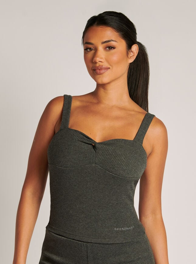 boux avenue Lana ribbed twist cami top - Charcoal