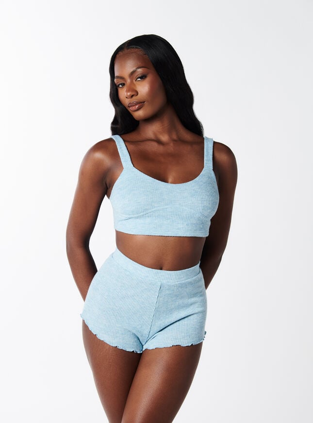 Boux Avenue Leila Ribbed Crop Top - Light Blue