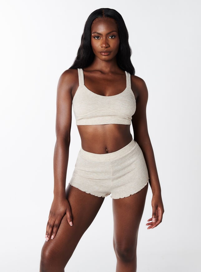Boux Avenue Leila Ribbed Crop Top - Stone