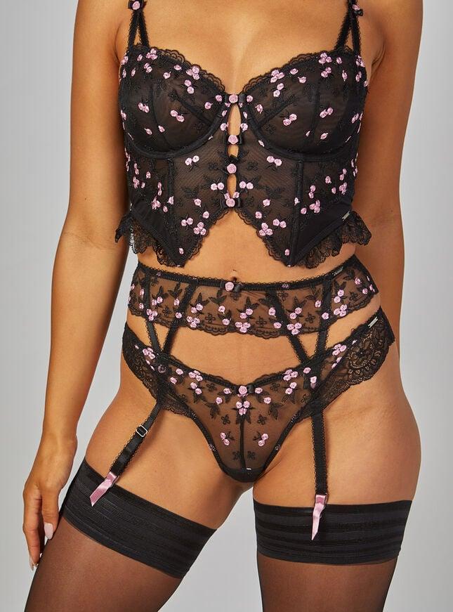 Boux Avenue Leyla Suspenders - Black & Light Pink