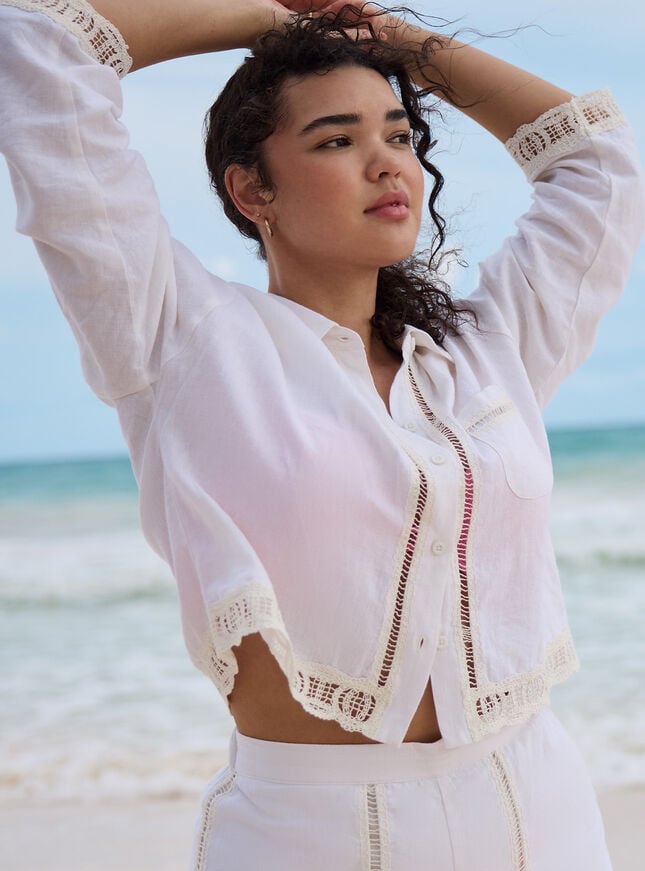 boux avenue Linen blend beach shirt - White