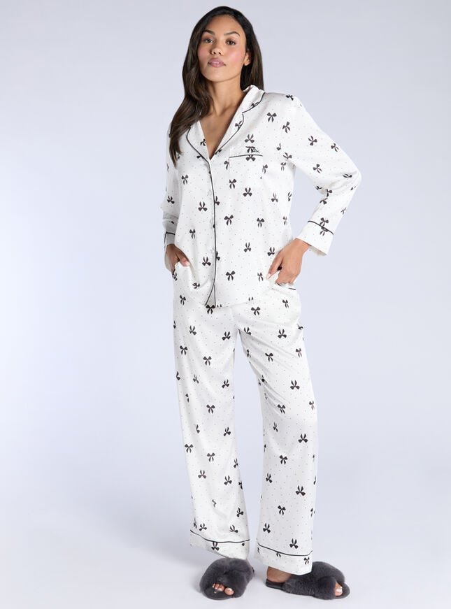 Boux Avenue Luxe Satin Bow Pyjama Set - Oyster