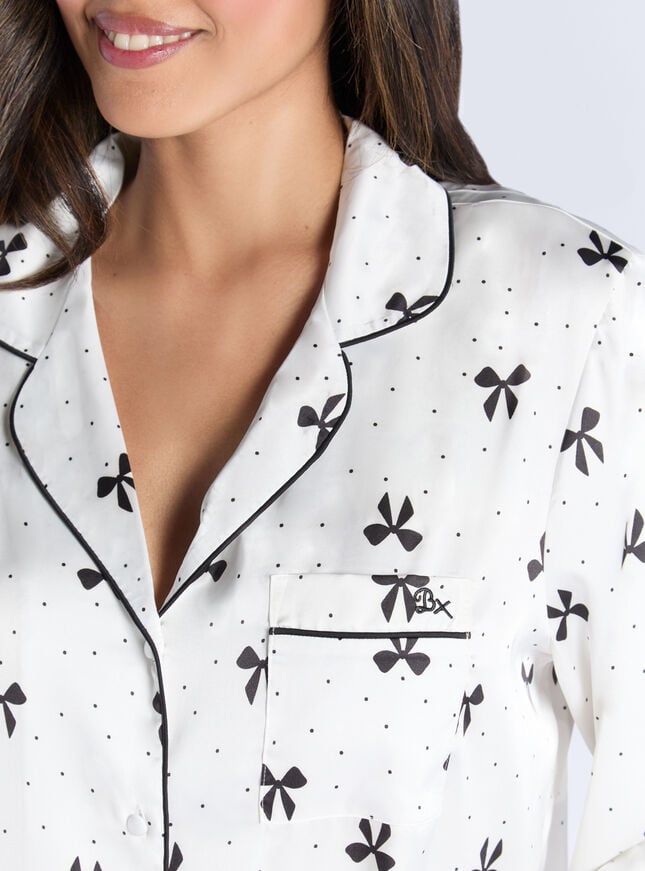 Boux Avenue Luxe Satin Bow Pyjama Set - Oyster