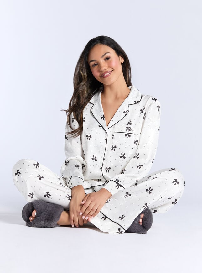 boux avenue Luxe satin bow pyjama set - Oyster