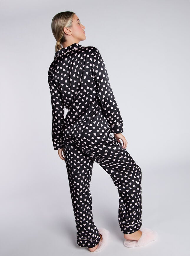 Boux Avenue Luxe Satin Heart Pyjama Set - Black Mix