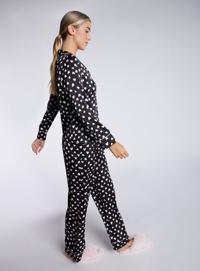 Boux Avenue Luxe Satin Heart Pyjama Set - Black Mix