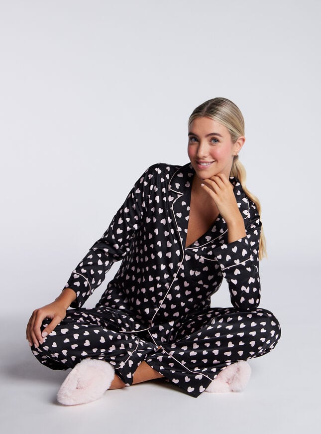 boux avenue Luxe satin heart pyjama set - Black Mix
