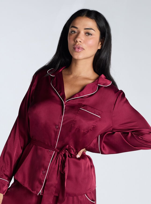 boux avenue Luxe satin pyjama shirt - Wine