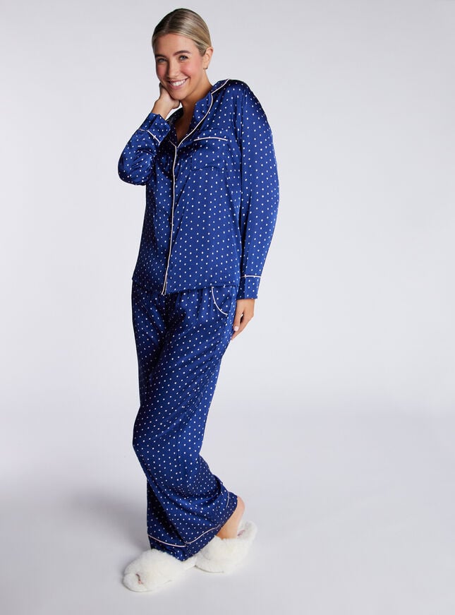 Boux Avenue Luxe Satin Spot Pyjama Set - Navy Mix