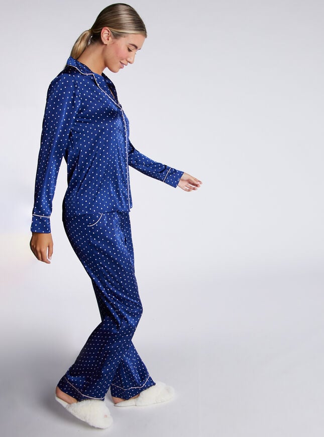 Boux Avenue Luxe Satin Spot Pyjama Set - Navy Mix