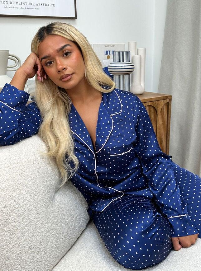 boux avenue Luxe satin spot pyjama set - Navy Mix