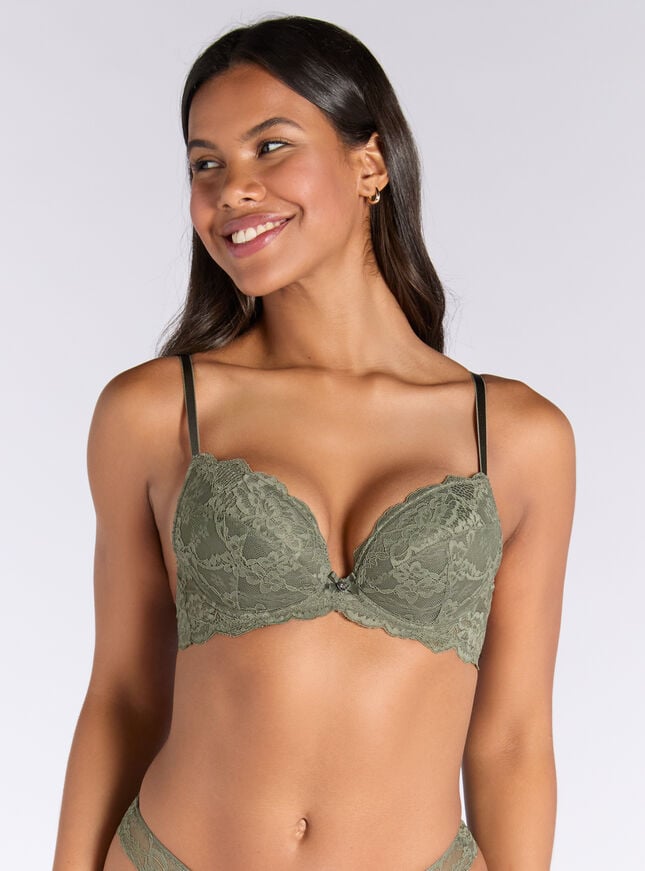 boux avenue Mollie lace padded plunge bra - Khaki