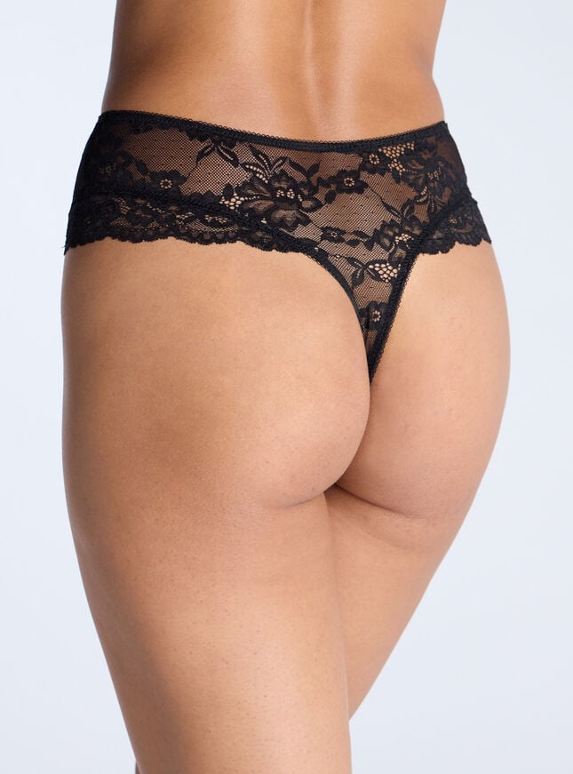 Boux Avenue Monica Lace High Waist Thong - Black