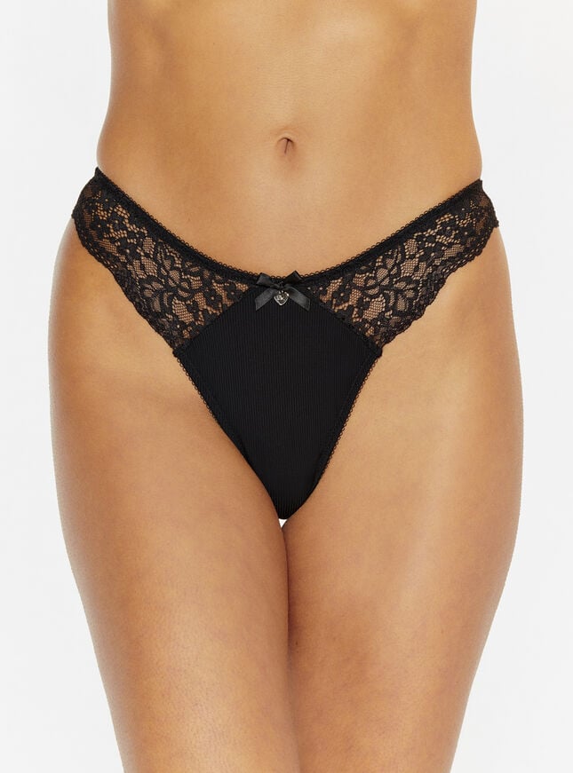 boux avenue Paige microfibre high leg thong - Black