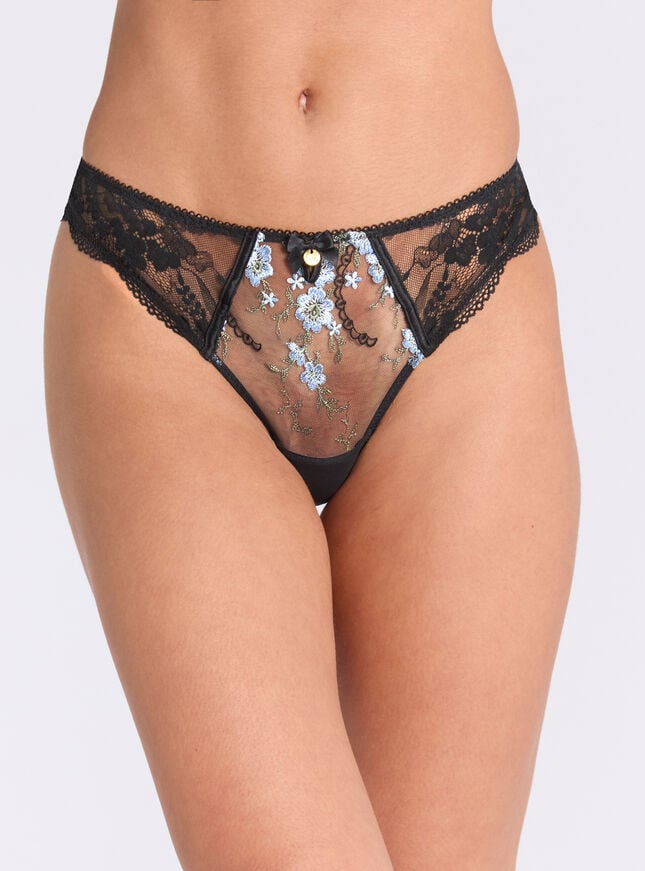 boux avenue Paisley embroidered thong - Black & Blue