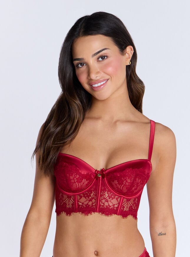 Boux Avenue Passion Lace Longline Bra - Dark Red