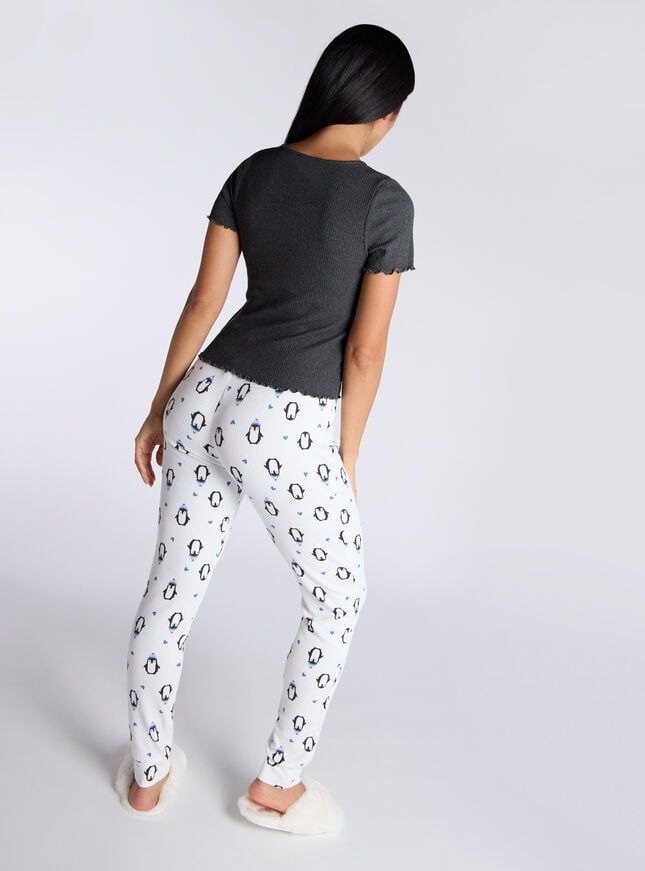 Boux Avenue Penguin Ribbed Pyjama Set - Charcoal