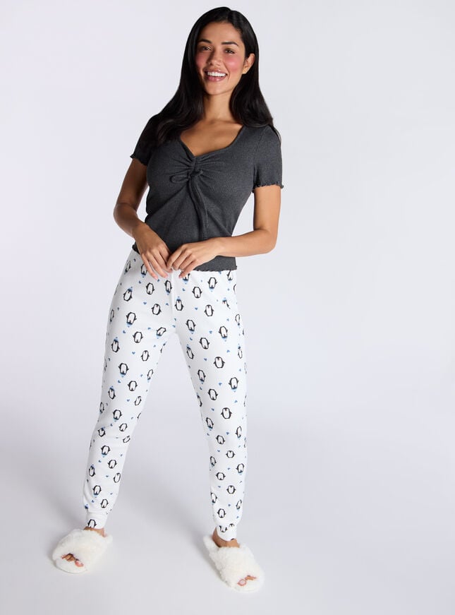 boux avenue Penguin ribbed pyjama set - Charcoal