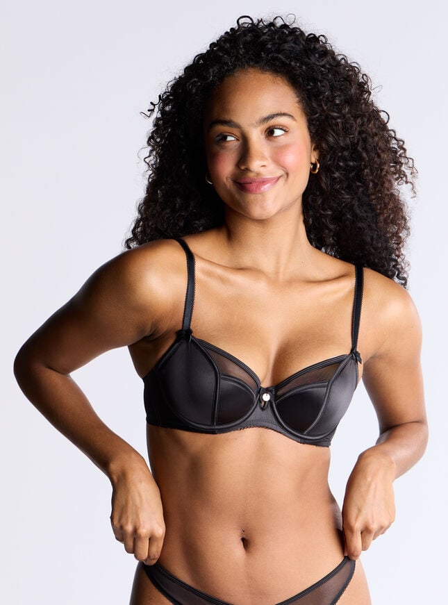 boux avenue Petal satin plunge bra - Black