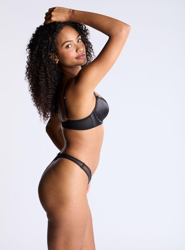 Boux Avenue Petal Satin Thong - Black