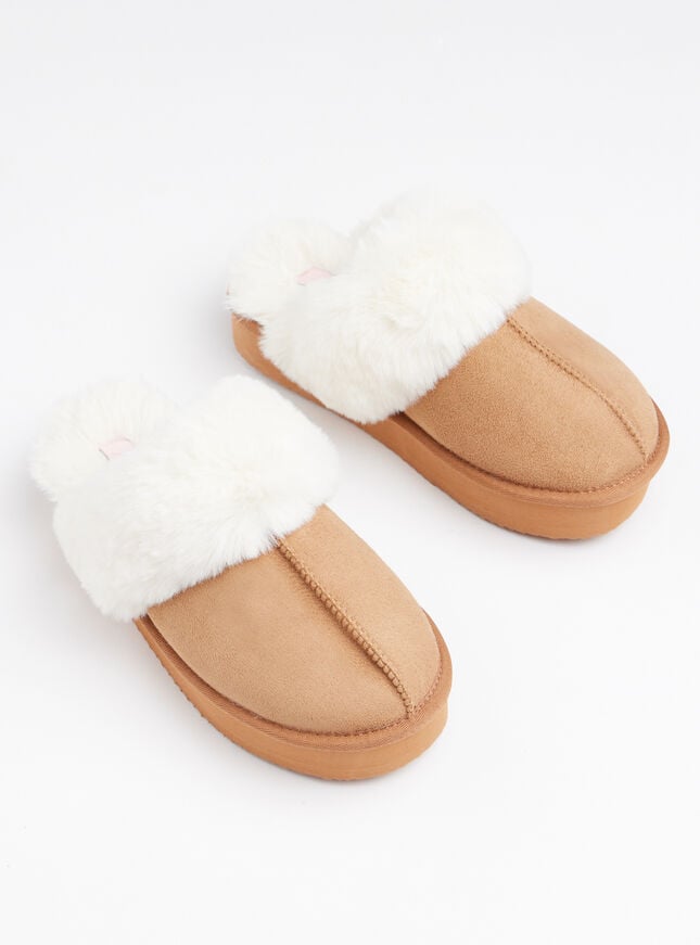 Boux Avenue Platform Mule Slippers - Chestnut