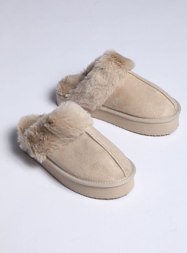 Boux Avenue Platform Mule Slippers - Taupe