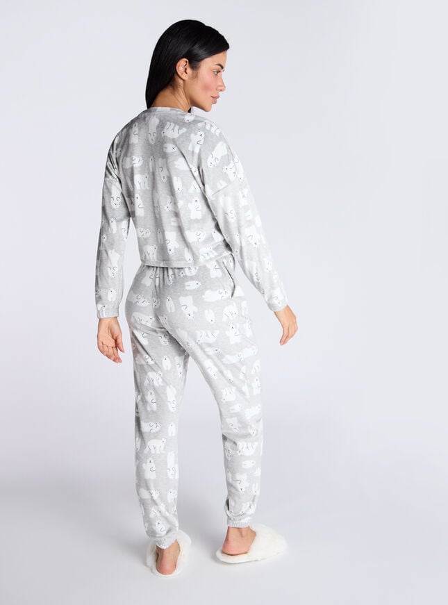 Boux Avenue Polar Bear Velour Pyjama Set - Grey Mix