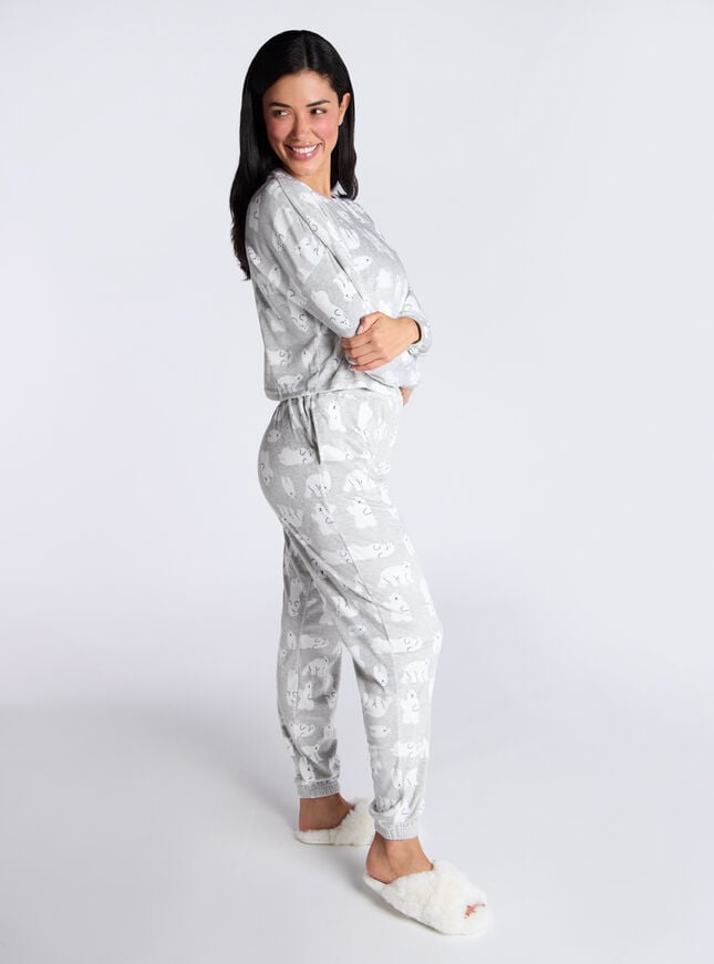 Boux Avenue Polar Bear Velour Pyjama Set - Grey Mix