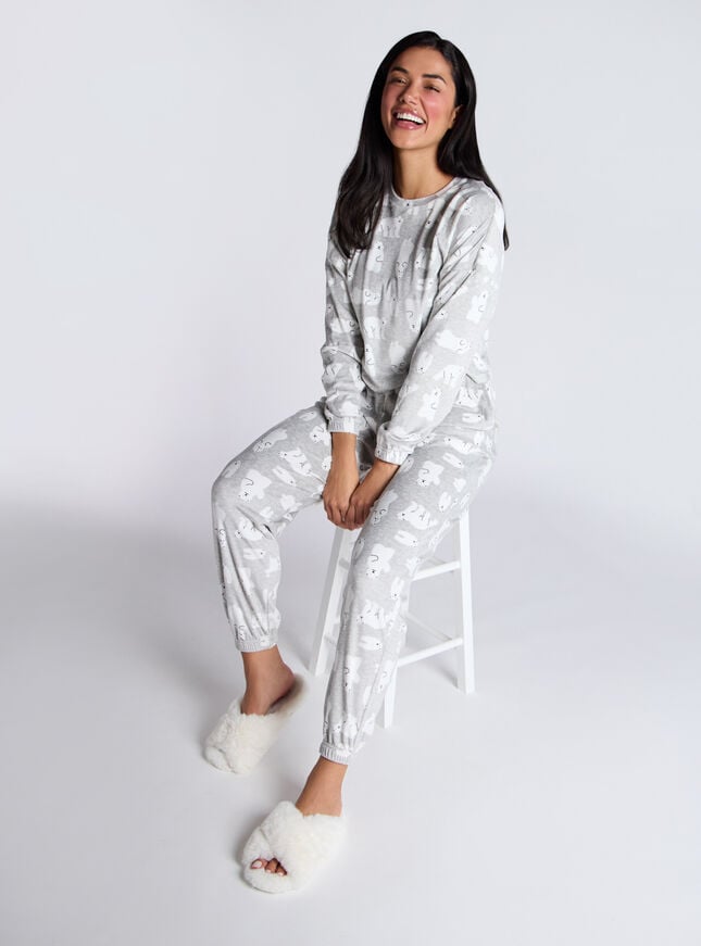 Boux Avenue Polar Bear Velour Pyjama Set - Grey Mix
