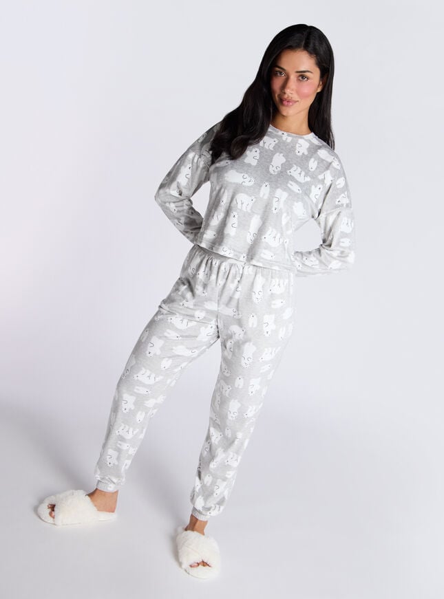 boux avenue Polar bear velour pyjama set - Grey Mix