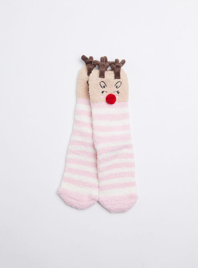 Boux Avenue Reindeer Fluffy Ankle Socks - Pink Mix