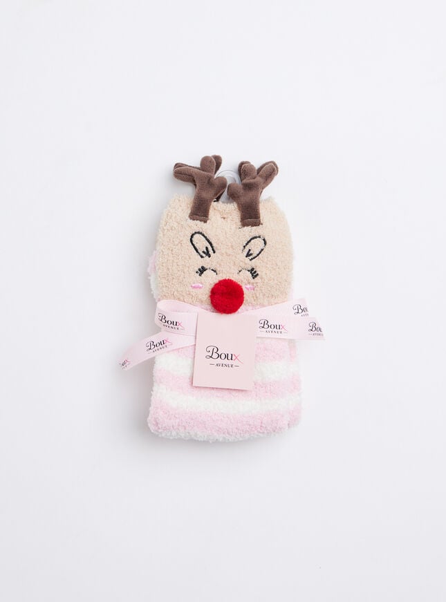 Boux Avenue Reindeer Fluffy Ankle Socks - Pink Mix