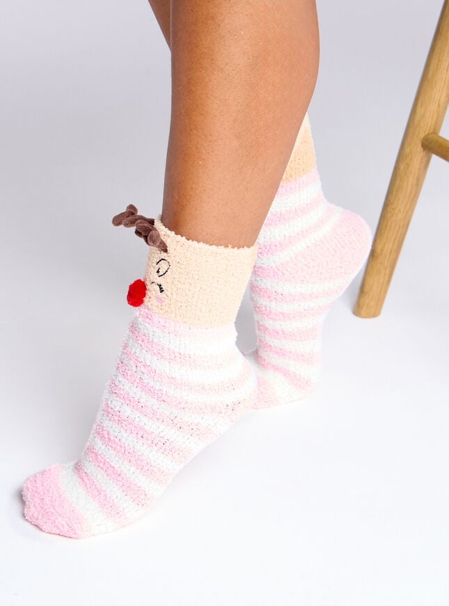 Boux Avenue Reindeer Fluffy Ankle Socks - Pink Mix