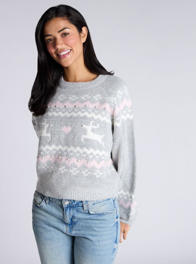 boux avenue Reindeer knitted jumper - Grey Mix