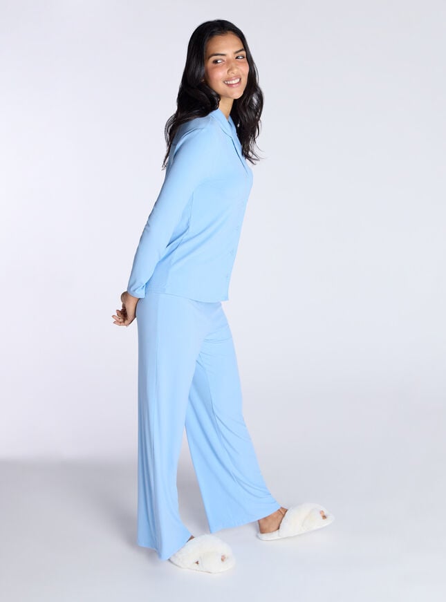 Boux Avenue Ribbed Modal Pyjama Top - Blue