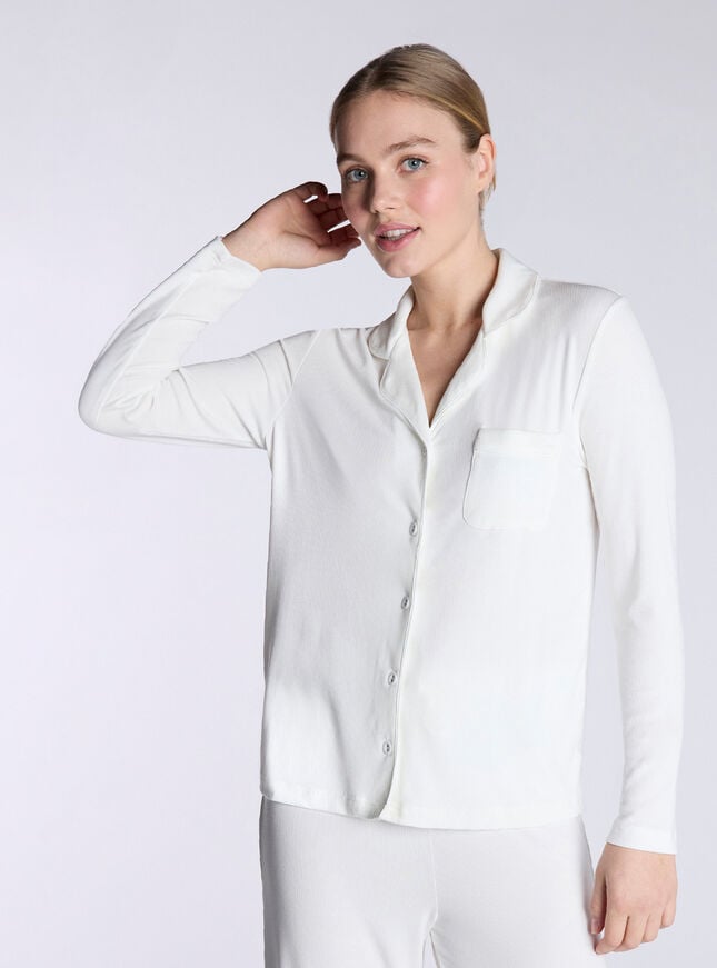 Boux Avenue Ribbed Modal Pyjama Top - Cream